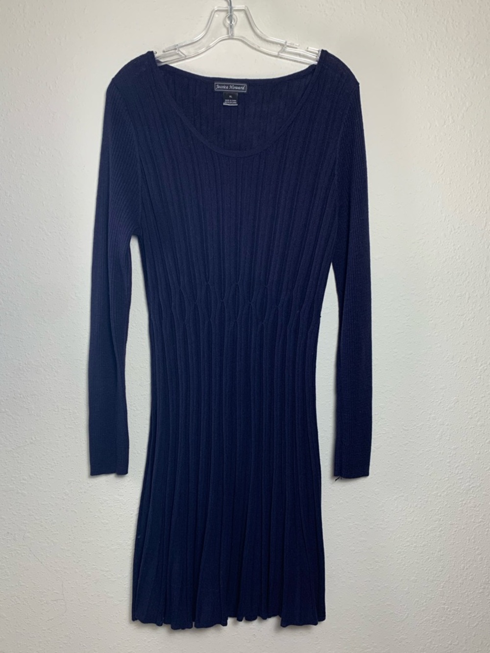 Jessica Howard Navy Long-Sleeve Ribbed Knit Dress XL
